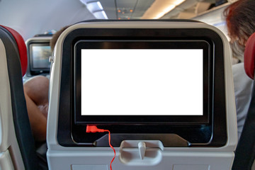 Mock-up image of airplane screen device for entertainment to serve passenger