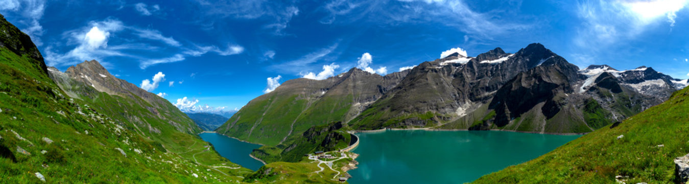 Panorama of the Kaprun Dam, a hydroelectric power station in the Austrian Alps