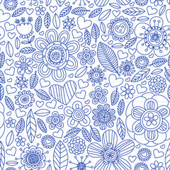 Seamless flowers vector pattern. Background for wedding design, coloring page, book.