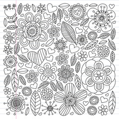 Flowers vector pattern. Background for wedding design, coloring page, book.