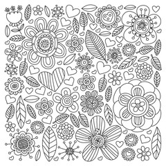 Flowers vector pattern. Background for wedding design, coloring page, book.