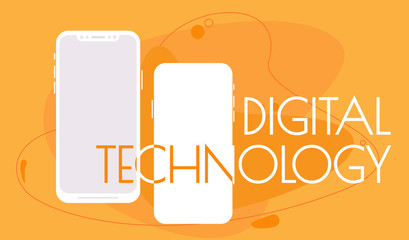 Fototapeta premium Trendy responsive technology ads template for a mobile app or smartphone advertising. Flat design concept