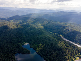 Naklejka na ściany i meble Aerial view of Shiroka polyana Reservoir, Bulgaria