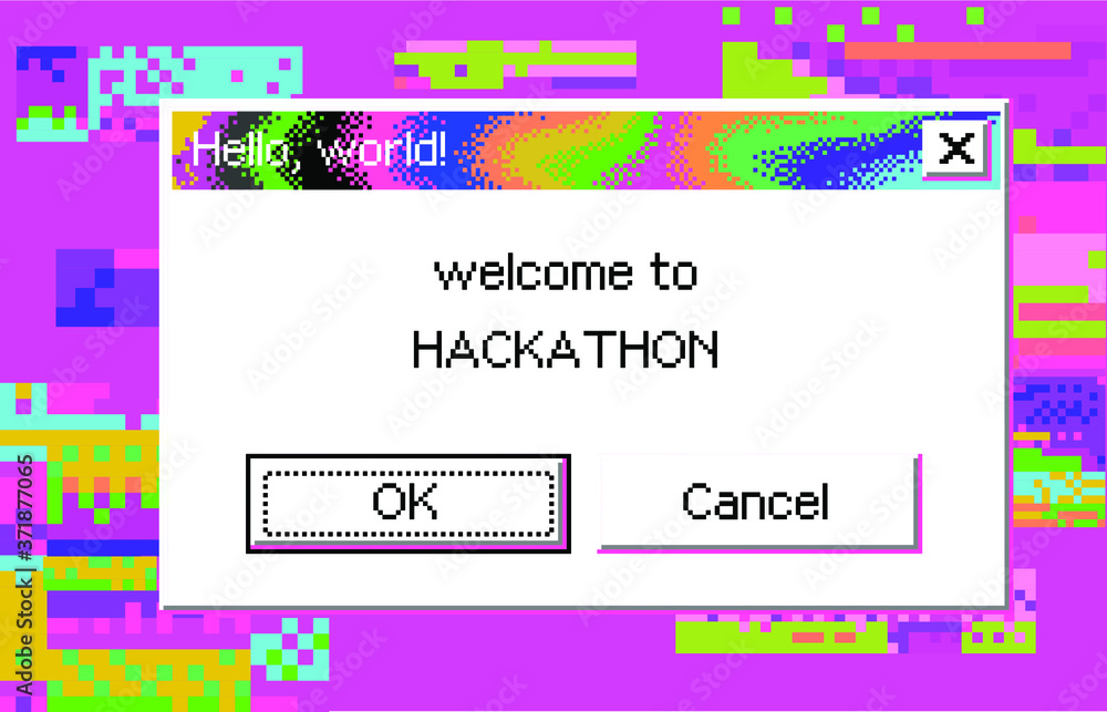 Aufkleber Retro user interface with message box and glitched pixels around it. Vaporwave and cyberpunk style illustration.