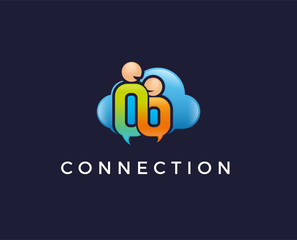 minimal cloud people logo template - vector illustration