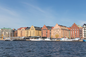 Colorful buildings on Kungsholmen waterfront, Stockholm, Sweden.