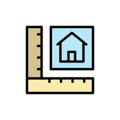 Ruler paper drawing house icon. Simple color with outline vector elements of architecture icons for ui and ux, website or mobile application