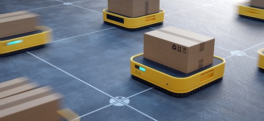 Automated logistics center. Robotized order picking.