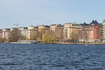 Colorful buildings on Kungsholmen waterfront, Stockholm, Sweden.