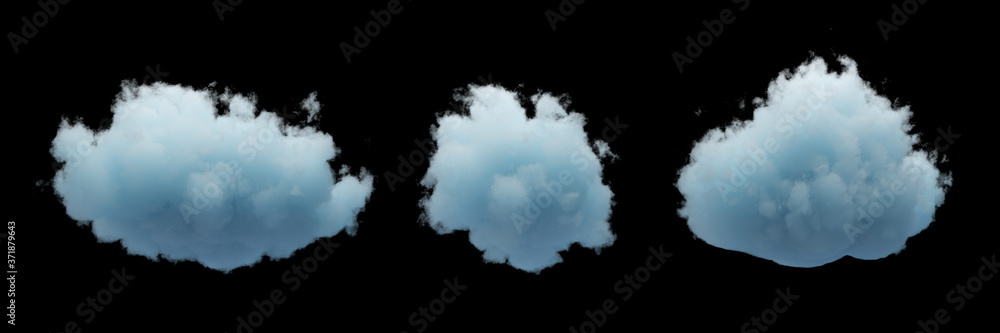 Aufkleber 3d render. collection of random shapes of abstract clouds. cumulus different views, clip art isolate