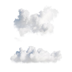 3d render. Shapes of abstract white clouds. Cumulus different perspective views, clip art isolated...