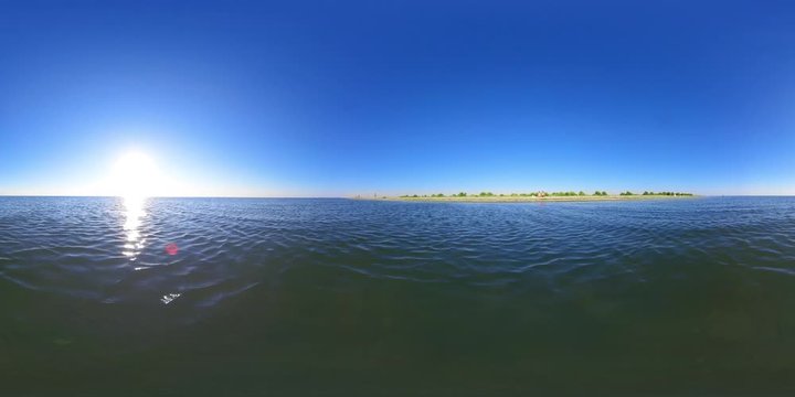 4K 360 VR Virtual Reality. Sunny sunset on the Sea of Azov Ukraine