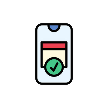 recommend clip art: Calendar check mark smartphone icon. Simple color with outline vector elements of almanac icons for ui and ux, website or mobile application