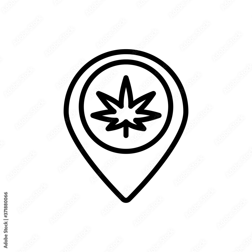 Poster marijuana location pin icon. simple line, outline vector elements of herbal drugs icons for ui and u