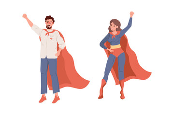 Superheroes. Flat Superman and Superwoman vector