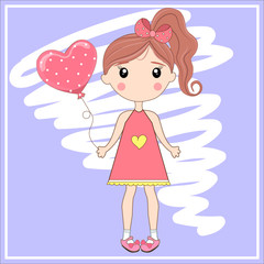Girl in cartoon style with balloon