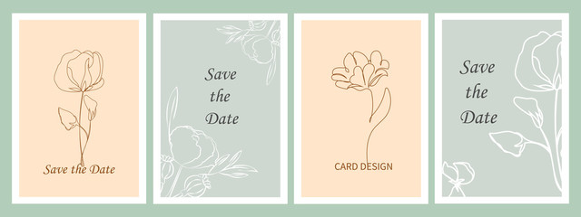 Naklejka premium Set of design cards in a linear style
