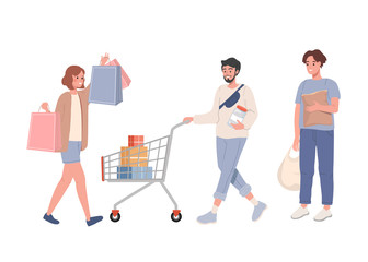 Group of people Shopping with bags and shopping baskets vector