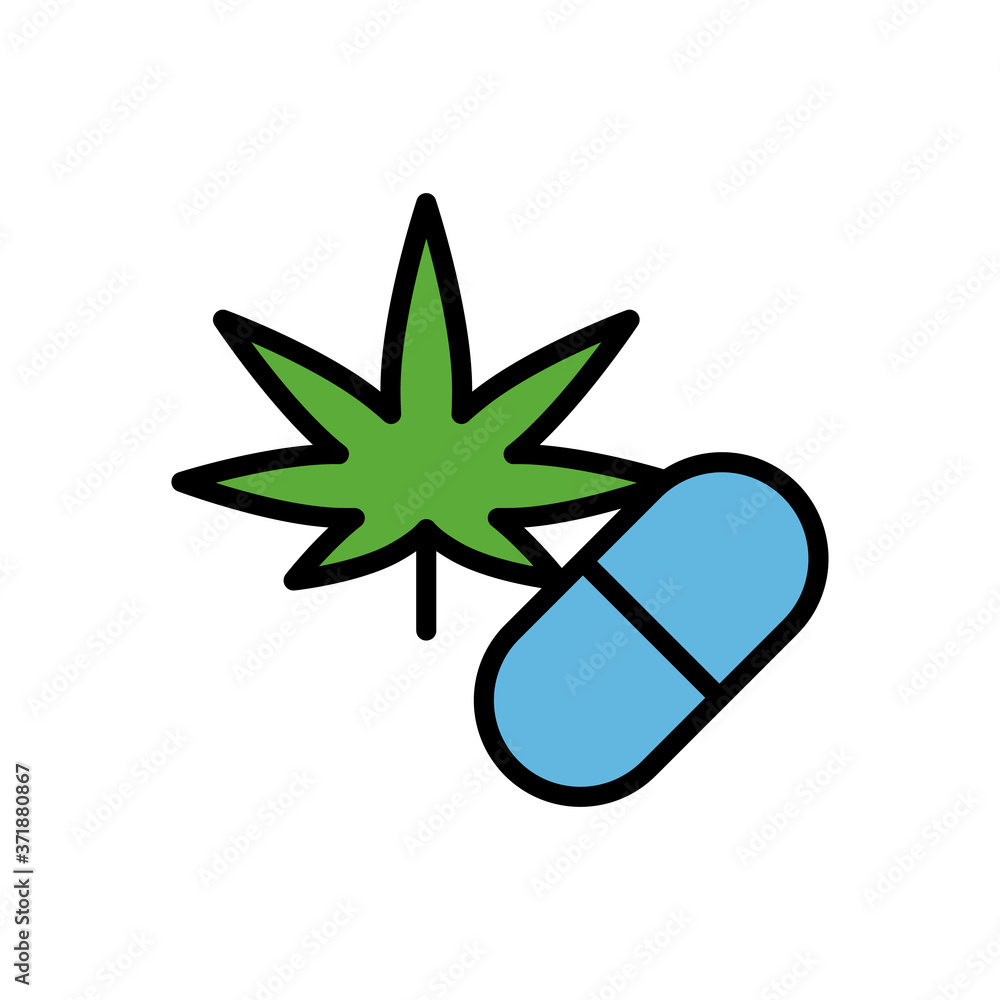 Poster marijuana pill icon. simple color with outline vector elements of herbal drugs icons for ui and ux, 