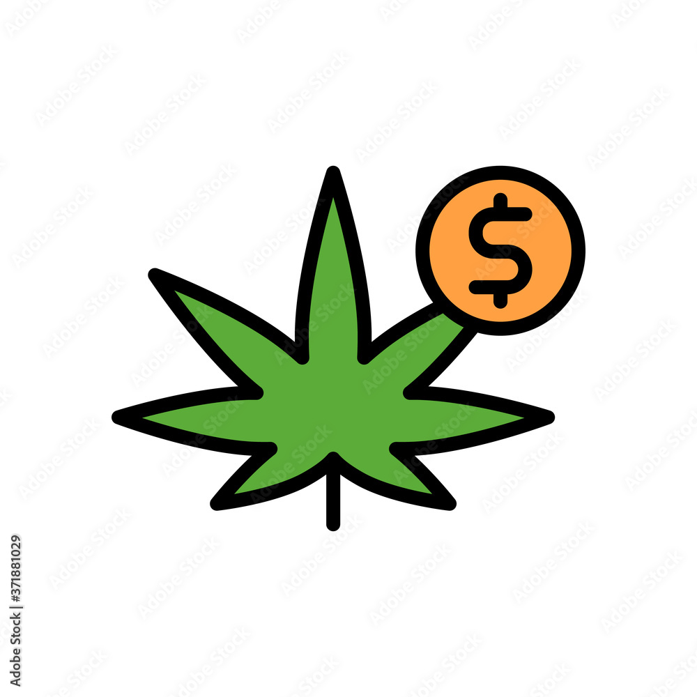 Poster marijuana dollar icon. simple color with outline vector elements of herbal drugs icons for ui and ux