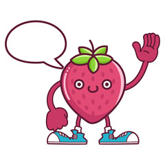 kawaii smiling strawberry fruit with sneakers cartoon