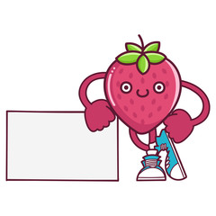 kawaii smiling strawberry fruit with sneakers cartoon