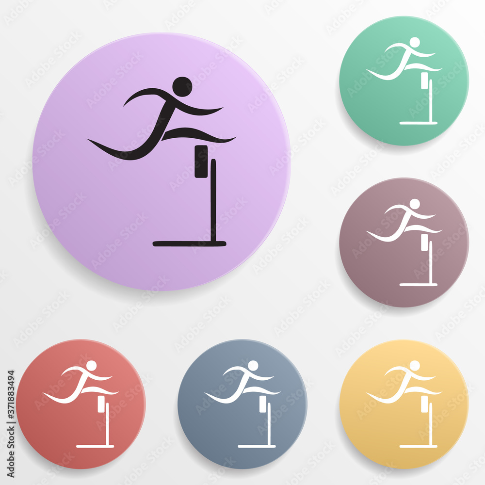 Poster running with barriers badge color set icon. simple glyph, flat vector of sport icons for ui and ux, 