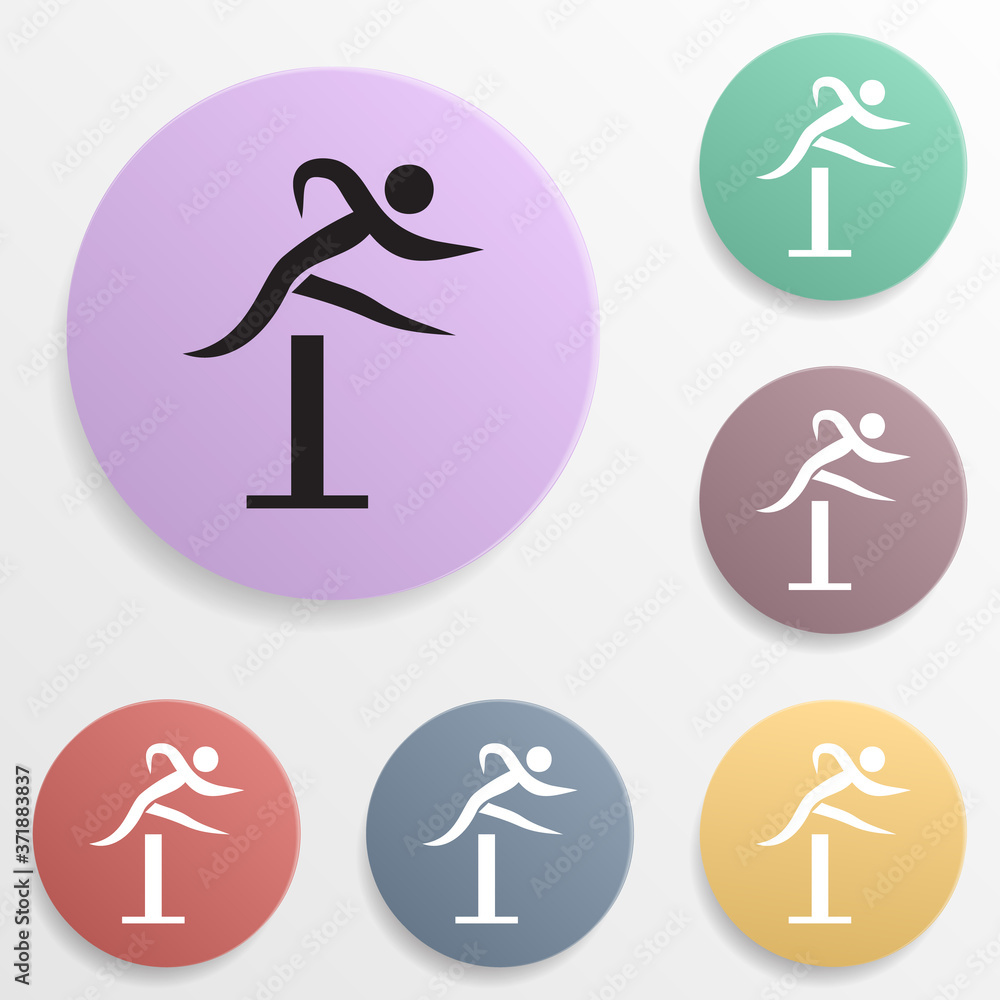 Poster running with barriers badge color set icon. simple glyph, flat vector of sport icons for ui and ux, 