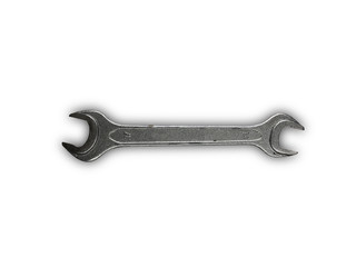 Close-up direct high angle view of a wrench spanner from a German automobile tool set with the standard sizes of 14 mm and 17 mm