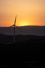sunset with wind turbines