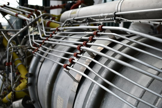 Closeup of rocket fuel and air lines. - Powered by Adobe