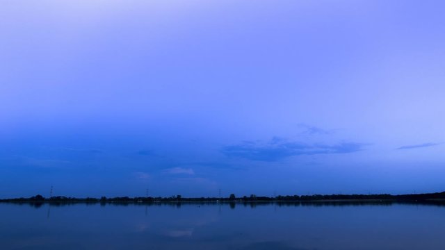 nightscape, night full of stars, from day to night, blue hour at the river Lech, Bavaria, Germany