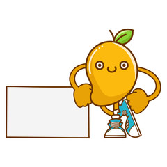 kawaii smiling mango fruit with sneakers cartoon