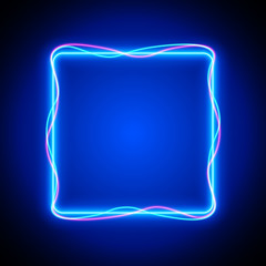 Blue neon frame, square sign, vector illustration.