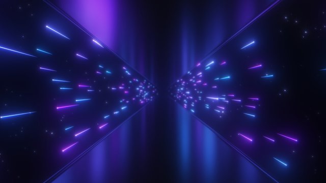 Neon Glow Shooting Star Comets Fly Light Speed in Reflective Tunnel - Abstract Background Texture