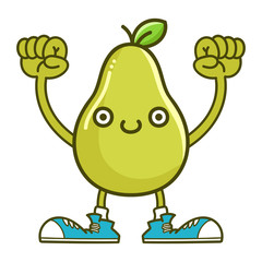 kawaii smiling pear fruit with sneakers cartoon