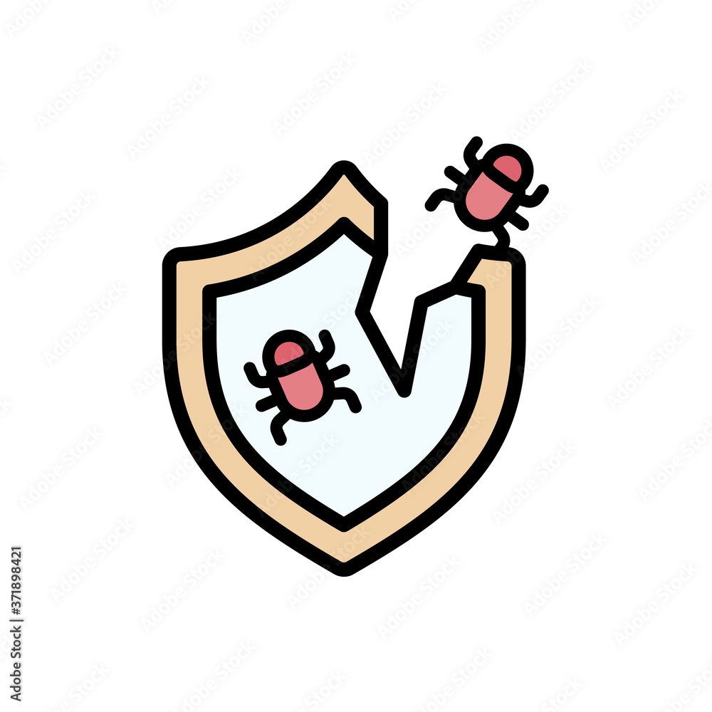 Aufkleber shield cyber attack bug icon. simple color with outline vector elements of hacks icons for ui and ux