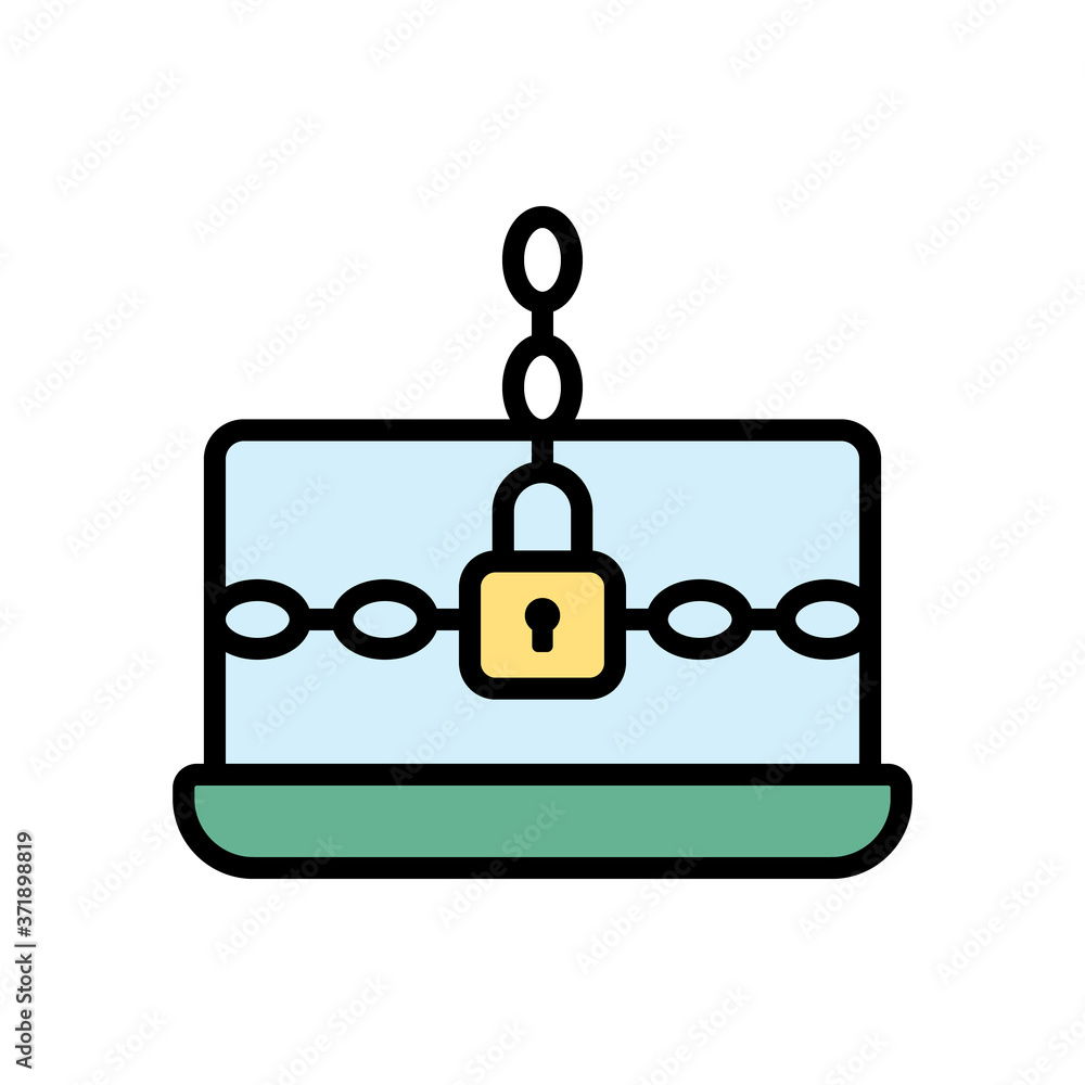 Poster ransomware laptop icon. simple color with outline vector elements of hacks icons for ui and ux, webs