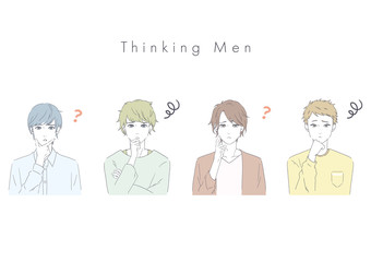 悩んでいる男性4人のイラスト © tokumiyanuts