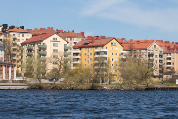 Obraz premium Colorful buildings on Kungsholmen waterfront, Stockholm, Sweden.