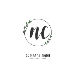 N C NC Initial handwriting and signature logo design with circle. Beautiful design handwritten logo for fashion, team, wedding, luxury logo.