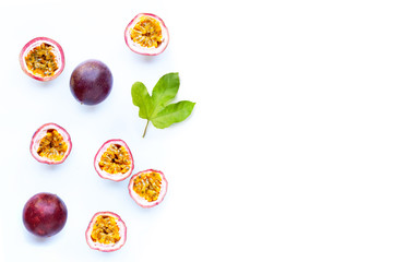Passion fruit on white background.