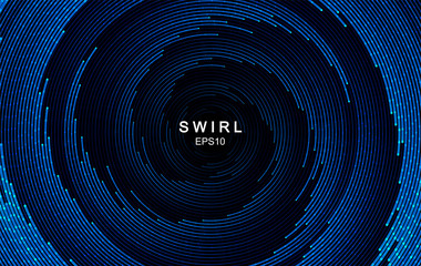Abstract swirl trail or tunnel. Rotating sparkling background. Vector effect of acceleration, speed, motion and depth