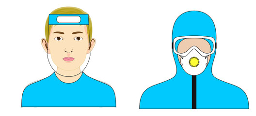 Man face silhouette in medical mask. person avatar in surgical mask. Vector illustration.