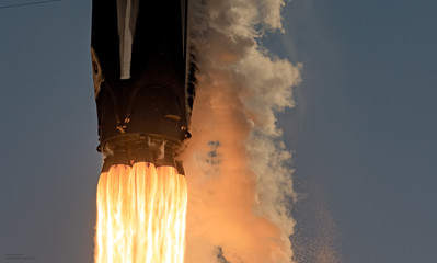 Rocket Engine Close-up fire and flame, SpaceX Falcon 9