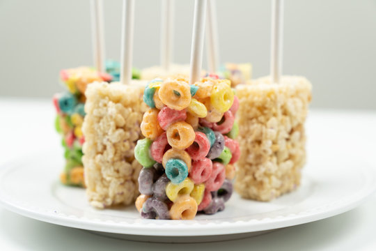 White and colorful marshmallow square bar or rice crispy treats