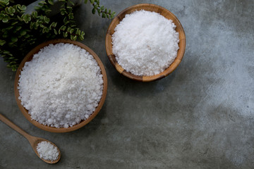 Sea salt on the old cement table.