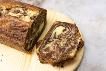 Homemade marble chocolate pound cake or loaf bread