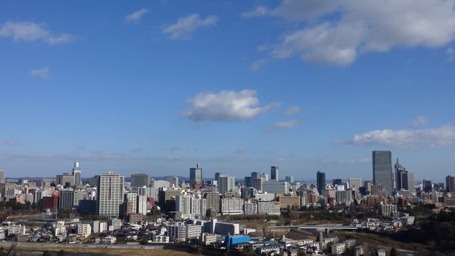 Sendai City Japan Business area downtown from high angle time lapse video