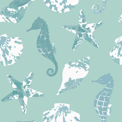 Vector illustration seamless pattern of summer images (sea creatures)